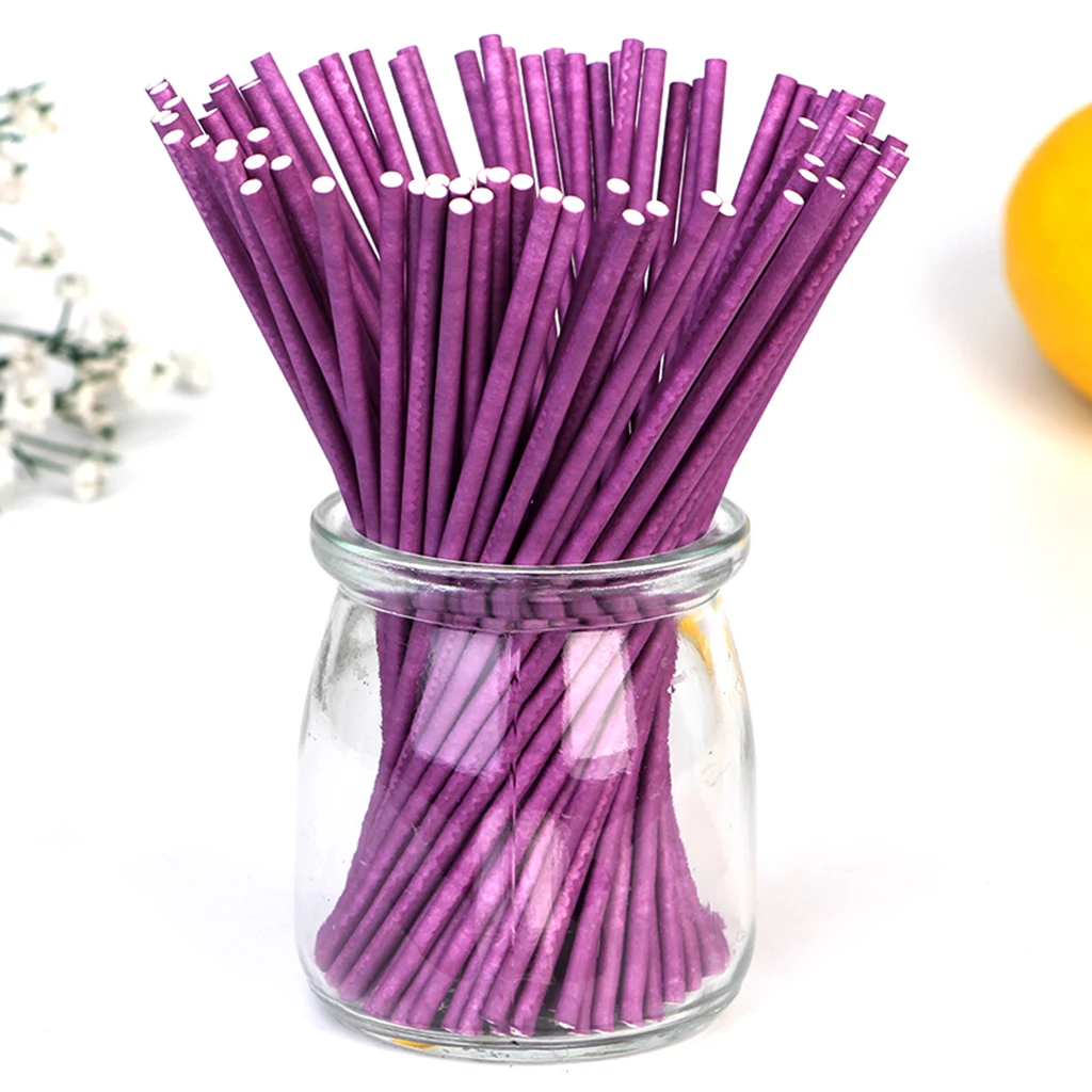 100 Pc Solid Colored Paper Lollipop Sticks 6 inch Cake Pop Sticks for Fondant Candy Chocolate Cake Pop Cupcakes Making Mould