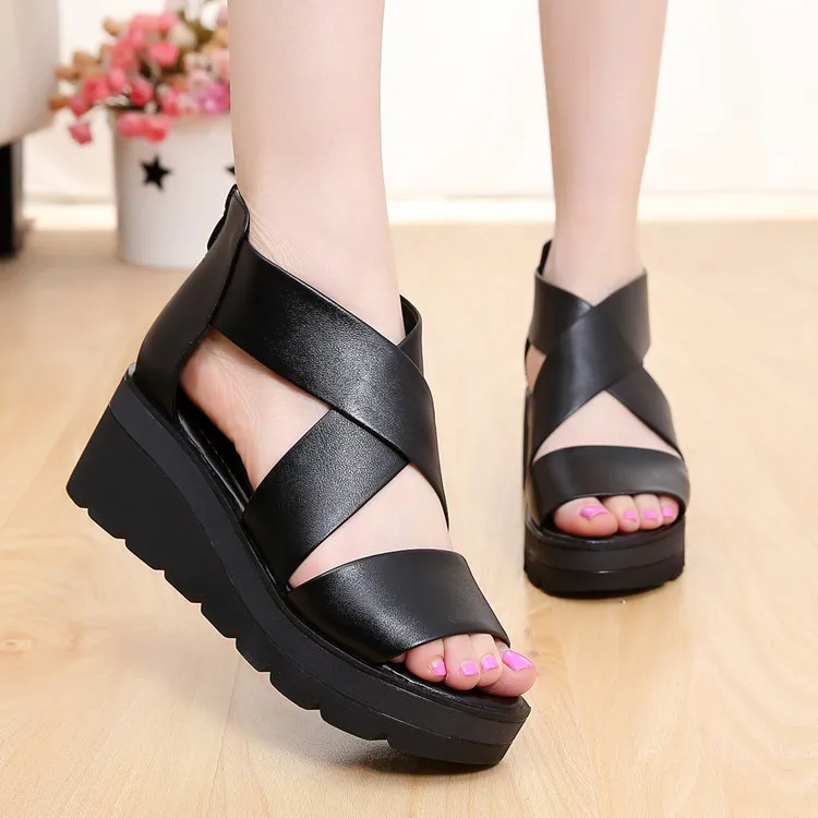 Women Sandals Wedges Shoes Black Genuine Leather High Heels Sandals Summer Shoes Chaussures Femme Platform Sandals H364
Women Sandals Wedges Shoes Black Genuine Leather High Heels Sandals Summer Shoes Chaussures Femme Platform Sandals H364