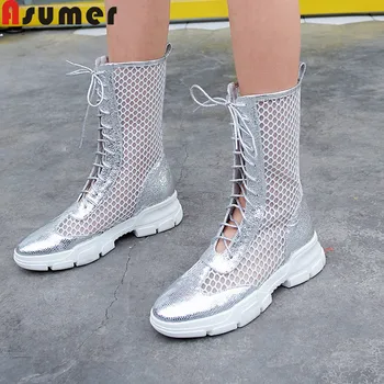 ASUMER 2020 summer shoes new mesh+sheepskin leather shoes lace up mid calf boots Hollowing out flat platform shoes women
ASUMER 2020 summer shoes new mesh+sheepskin leather shoes lace up mid calf boots Hollowing out flat platform shoes women