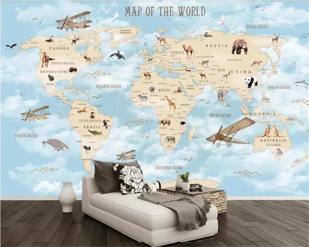 Beibehang custom 3d wallpaper kids mural living room Pink blue cartoon animal world map TV background wallpaper for walls 3d
Beibehang custom 3d wallpaper kids mural living room Pink blue cartoon animal world map TV background wallpaper for walls 3d