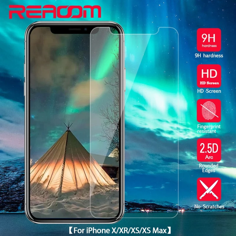 

REAOOM 9H 2.5D Tempered Glass for iPhone XS Max Glass Film Curve Edge Screen Protector for iPhone XS Max Screen Protective Glass