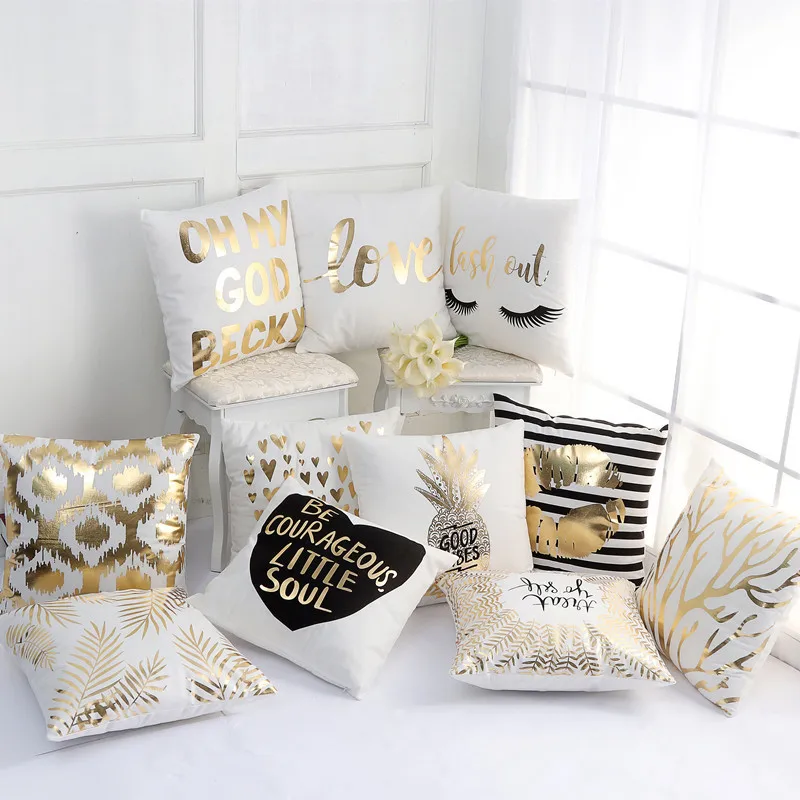 

Decorative Throw Pillow Covers Bronzing Christmas Cushion Cover Gold Printed Pillow Cover Pillow Case Sofa Seat Car Pillowcase