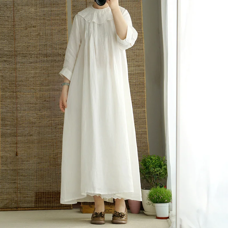 Spring Summer Women Casual Loose Plus Size Japanese Style Embroidery Collar Brief Mori Girls Stripe Linen Dresses
Spring Summer Women Casual Loose Plus Size Japanese Style Embroidery Collar Brief Mori Girls Stripe Linen Dresses
