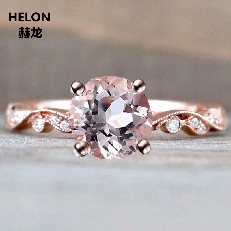 Solid 14k Rose Gold Natural Diamonds Engagement Ring 6mm Round Natural Morganite Wedding Ring Vintage Millgrain
Solid 14k Rose Gold Natural Diamonds Engagement Ring 6mm Round Natural Morganite Wedding Ring Vintage Millgrain