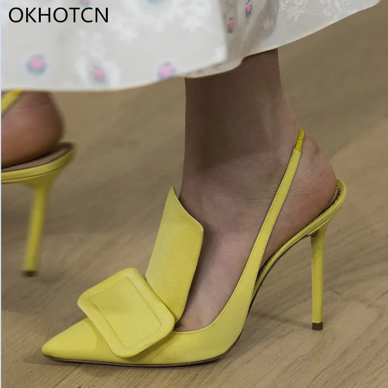 Luxury Designers Women Shoes Yellow Rose Red Black Silk Upper Slingbacks Zapatos De Mujer Big Sqaure Buckle Shoes Woman Runway
Luxury Designers Women Shoes Yellow Rose Red Black Silk Upper Slingbacks Zapatos De Mujer Big Sqaure Buckle Shoes Woman Runway
