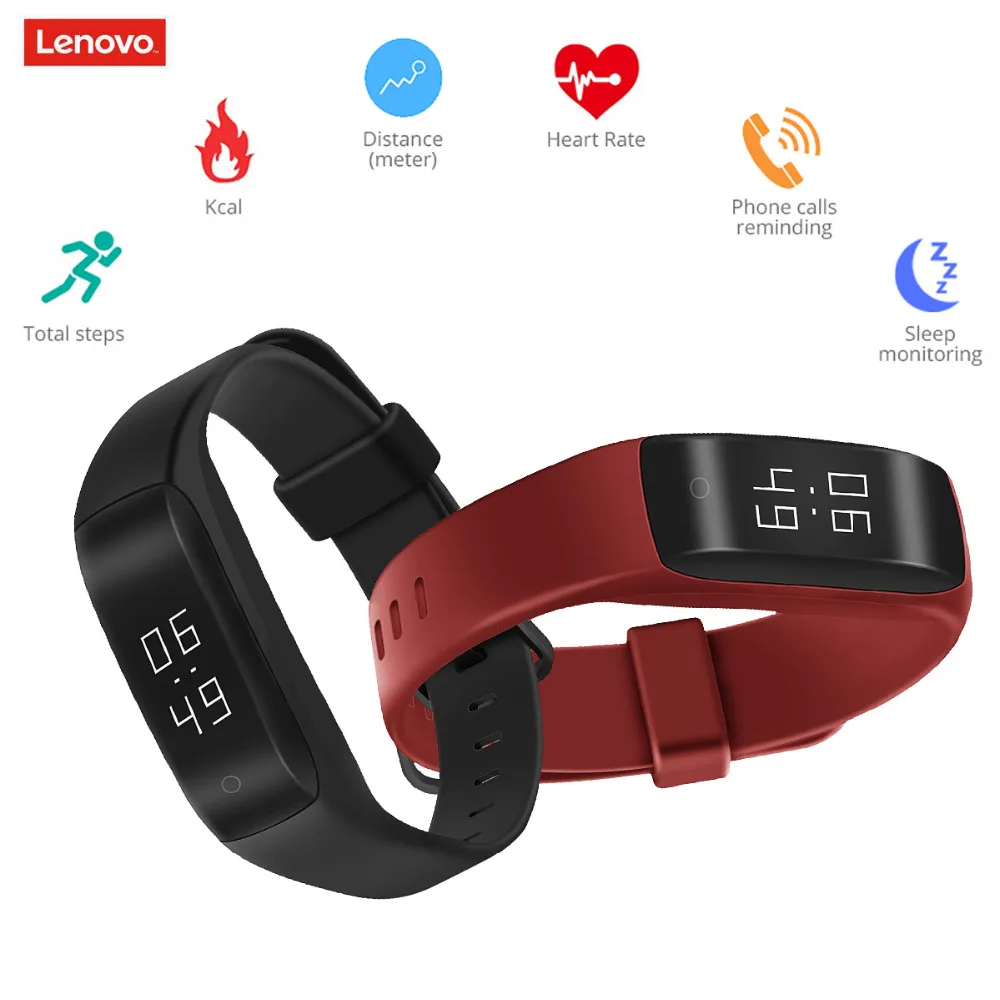 

Lenovo HW01 Smart Bracelet Heart Rate/ Sleep Monitor Waterproof IP65 Fitness Sports Pedometer Wristband Clock for Android IOS