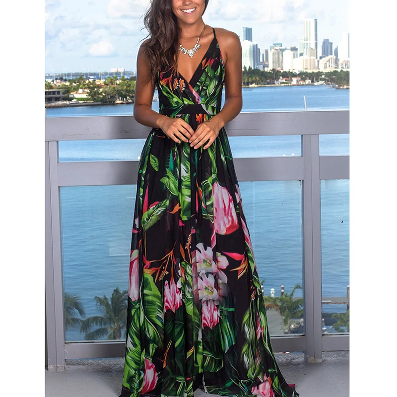 Women Casual V Neck Printed Flower Camisole Long Dress Female Beach Backless Spaghetti Strap Party Maxi Dress Vestidos SJ2203E
Women Casual V Neck Printed Flower Camisole Long Dress Female Beach Backless Spaghetti Strap Party Maxi Dress Vestidos SJ2203E