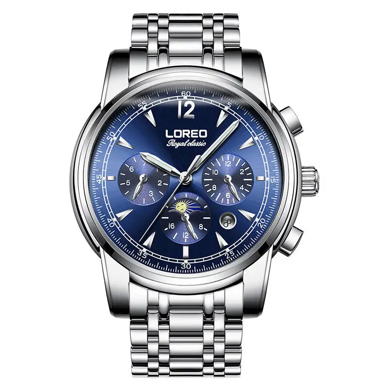 

LOREO 6105 Germany watches automatic mechanical moon phase sapphire luminous Deep sea blue relogio masculino