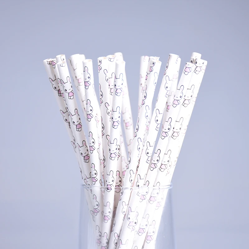 

25pcs/lot Rabbit Bunny Paper Straws For Kids Birthday Christmas Party Wedding Biodegradable Drinking Chevron Straws Baby Shower