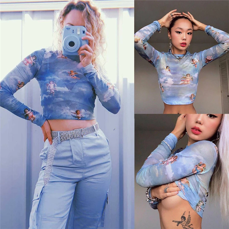 Camisetas Verano Mujer 2019 Sexy Womens Transparent Sheer Long Sleeve Mesh O Neckline Tops Shirt Vintage Cupid Pattern
Camisetas Verano Mujer 2019 Sexy Womens Transparent Sheer Long Sleeve Mesh O Neckline Tops Shirt Vintage Cupid Pattern