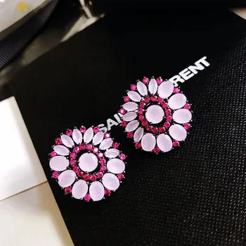 Unique Trendy Vintage Women Round Big Milk Pink Stone Flower Earrings Korean Red Hit Color Jewelry Black Gun Statement Earrings
Unique Trendy Vintage Women Round Big Milk Pink Stone Flower Earrings Korean Red Hit Color Jewelry Black Gun Statement Earrings