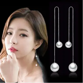 New arrival hot sell fashion double pearl 925 sterling silver ladies long stud earrings jewelry Christmas gift 
New arrival hot sell fashion double pearl 925 sterling silver ladies long stud earrings jewelry Christmas gift