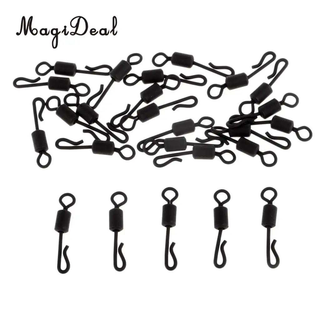 25pcs Carp Fishing Swivel Quick Change / Release Swivel Hook Line Connector Q-Shaped Matte Black Swivels 4#