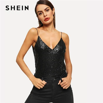 SHEIN Party Black V Neck Sequin Cami Spaghetti Strap Backless Plain Top Sexy Women Summer Casual Elegant Modern Lady Tank
SHEIN Party Black V Neck Sequin Cami Spaghetti Strap Backless Plain Top Sexy Women Summer Casual Elegant Modern Lady Tank