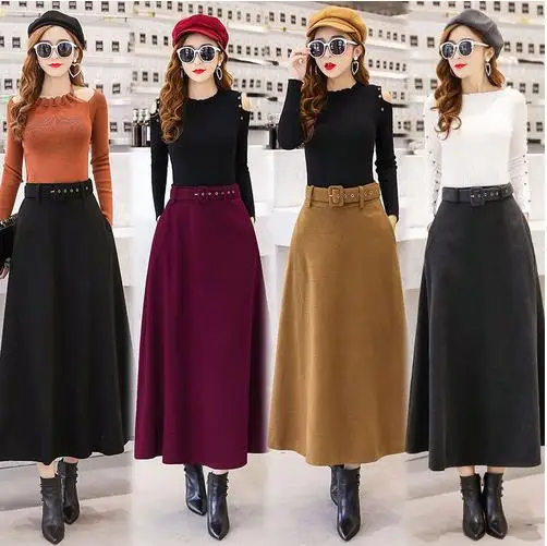 Winter Women's Wool Maxi Skirts With Belt 2019 Fashion Vintage Woolen Skirt Female Streetwear Casual Saia Longa Wine Red LJ761
Winter Women's Wool Maxi Skirts With Belt 2019 Fashion Vintage Woolen Skirt Female Streetwear Casual Saia Longa Wine Red LJ761