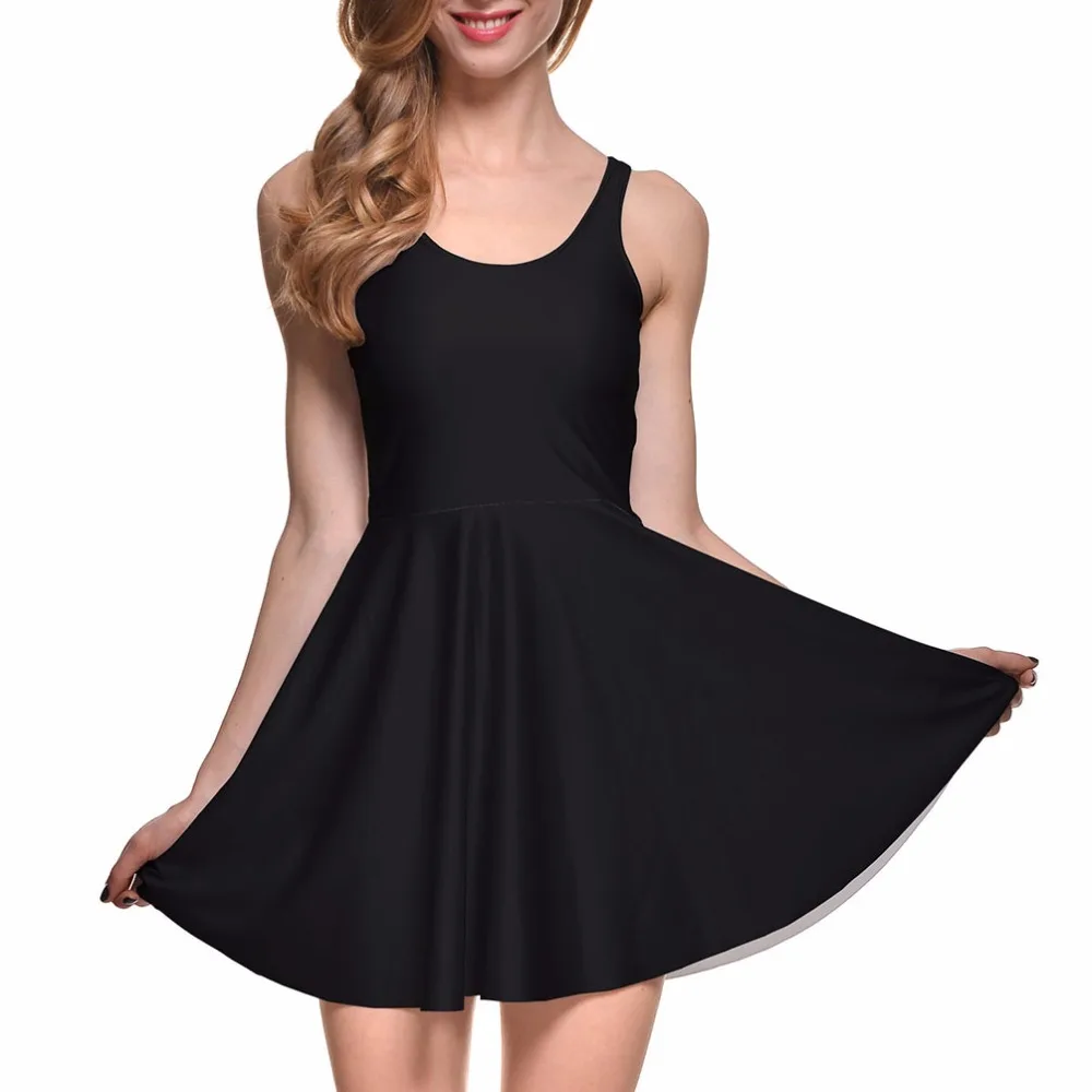 Fashion Women Casual Work Dresses Fit and Flare Digital Printing MATTE REVERSIBLE SKATER DRESS Vestidos | Женская одежда