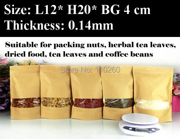 12x20x4cm, 100pcs/lot Brown Kraft Paper Ziplock Bag, Food Ziplock Bag with Transaprent Window
12x20x4cm, 100pcs/lot Brown Kraft Paper Ziplock Bag, Food Ziplock Bag with Transaprent Window