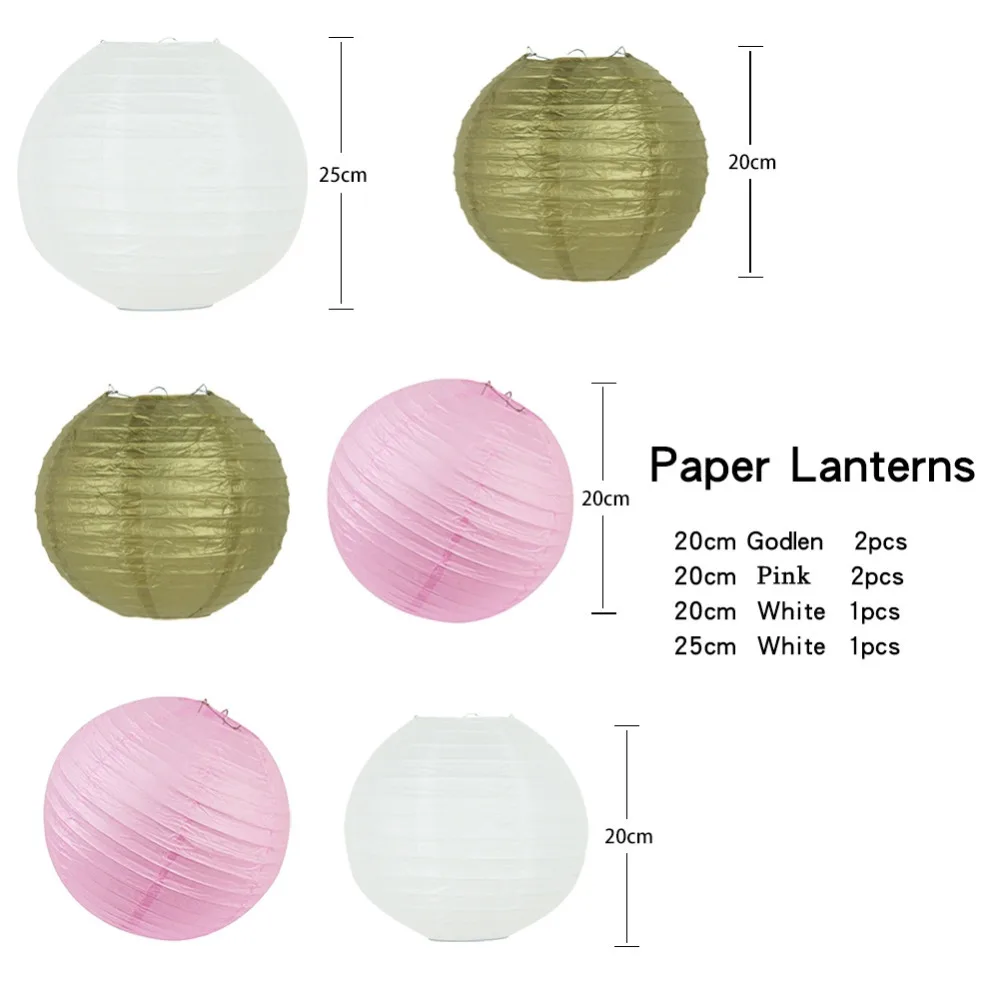 Set of 11 Gold and Pink Paper Decoration Honeycomb BallsPaper LanternsTissue Paper Pom Pom Wedding Birthday Party Decor (4)