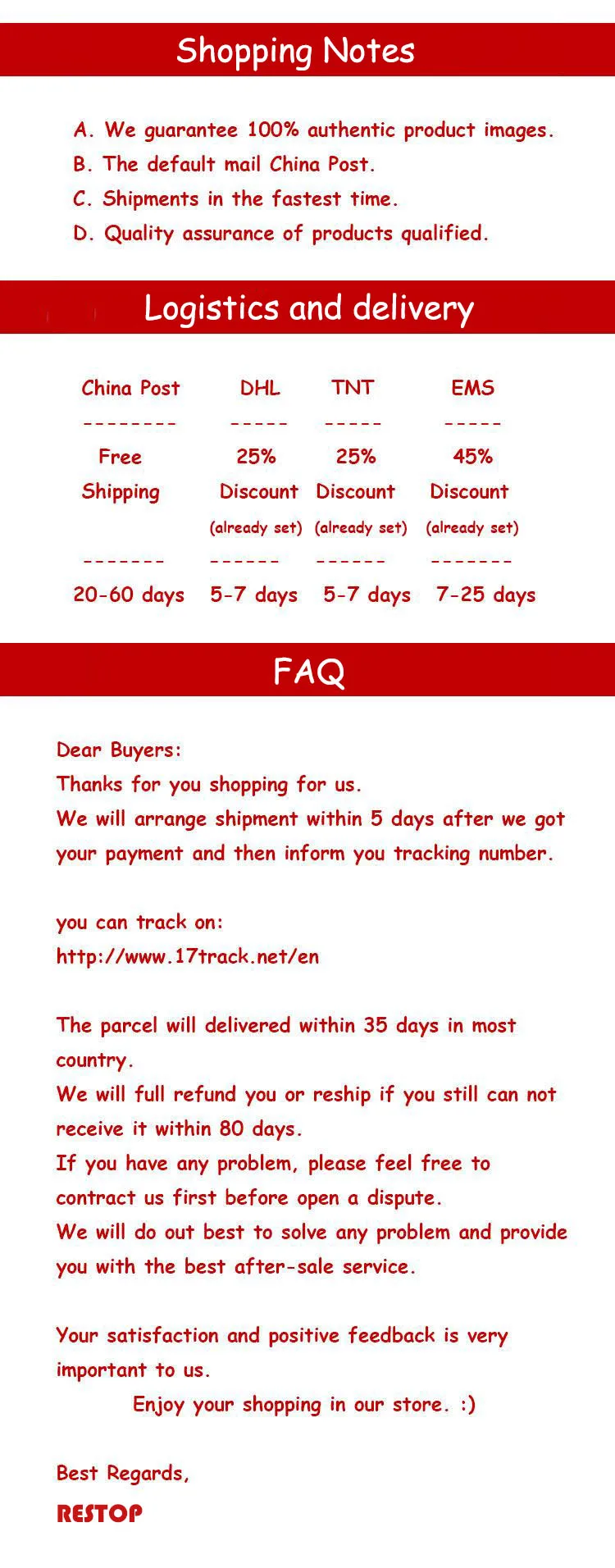 RESTOP shopping notes