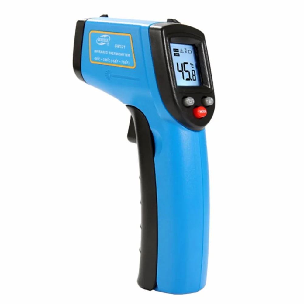 Non contact Digital Laser Infrared thermometer GM321 -50~380C (-58~716F) 0.1-1.0 Adjustable IR Laser Point Gun Pyrometer
Non contact Digital Laser Infrared thermometer GM321 -50~380C (-58~716F) 0.1-1.0 Adjustable IR Laser Point Gun Pyrometer