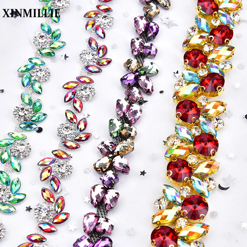 New High Quality 1yard/Lot Rhinestone Trim Mix Color Crystal Flower Chain Wedding Decoration Sew On Garment Diy Accessories
New High Quality 1yard/Lot Rhinestone Trim Mix Color Crystal Flower Chain Wedding Decoration Sew On Garment Diy Accessories