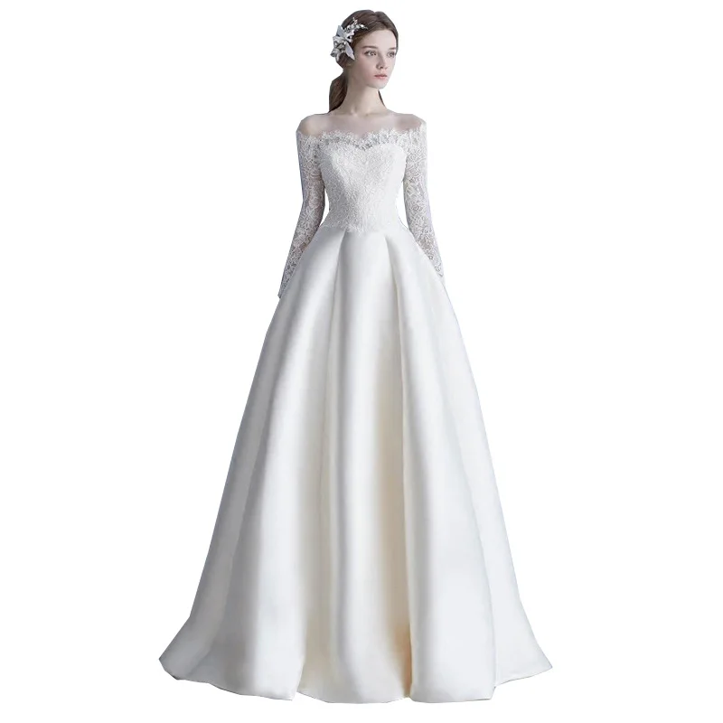 One-shoulder Long-sleeved Lace Satin Slim Wedding Dress 2019 Bride Qi Large Size Wedding Dress Long Burgundy Dress for Wedding
One-shoulder Long-sleeved Lace Satin Slim Wedding Dress 2019 Bride Qi Large Size Wedding Dress Long Burgundy Dress for Wedding