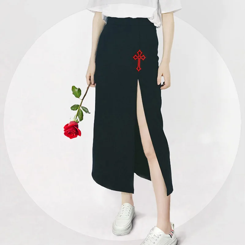 Cross Embroidery Women'S Skirt Harajuku Side Split Asymmetric Design Punk Sexy Skirt
Cross Embroidery Women'S Skirt Harajuku Side Split Asymmetric Design Punk Sexy Skirt