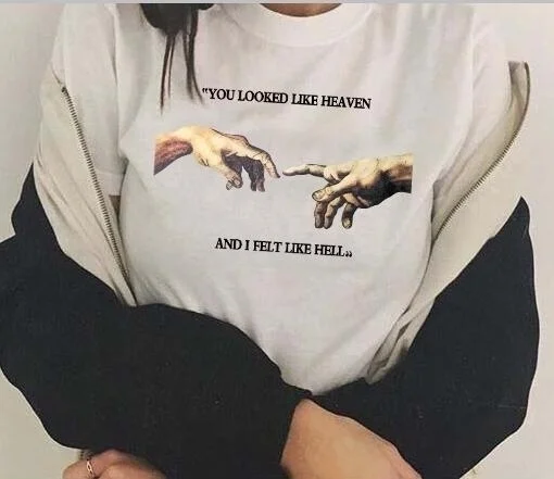 Fashion Show YF You Looked Like Heaven And I Felt Like Hell T-shirt Michaelangelo the Last Judgement Hands
Fashion Show YF You Looked Like Heaven And I Felt Like Hell T-shirt Michaelangelo the Last Judgement Hands
