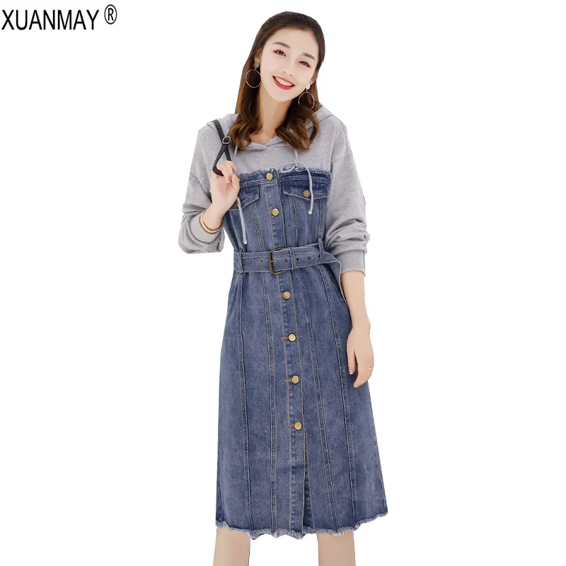 Autumn Long-sleeved Denim dress 2018 Student wear Light gray dress Korean version hooded Long style Cardigan Autumn Dress female
Autumn Long-sleeved Denim dress 2018 Student wear Light gray dress Korean version hooded Long style Cardigan Autumn Dress female