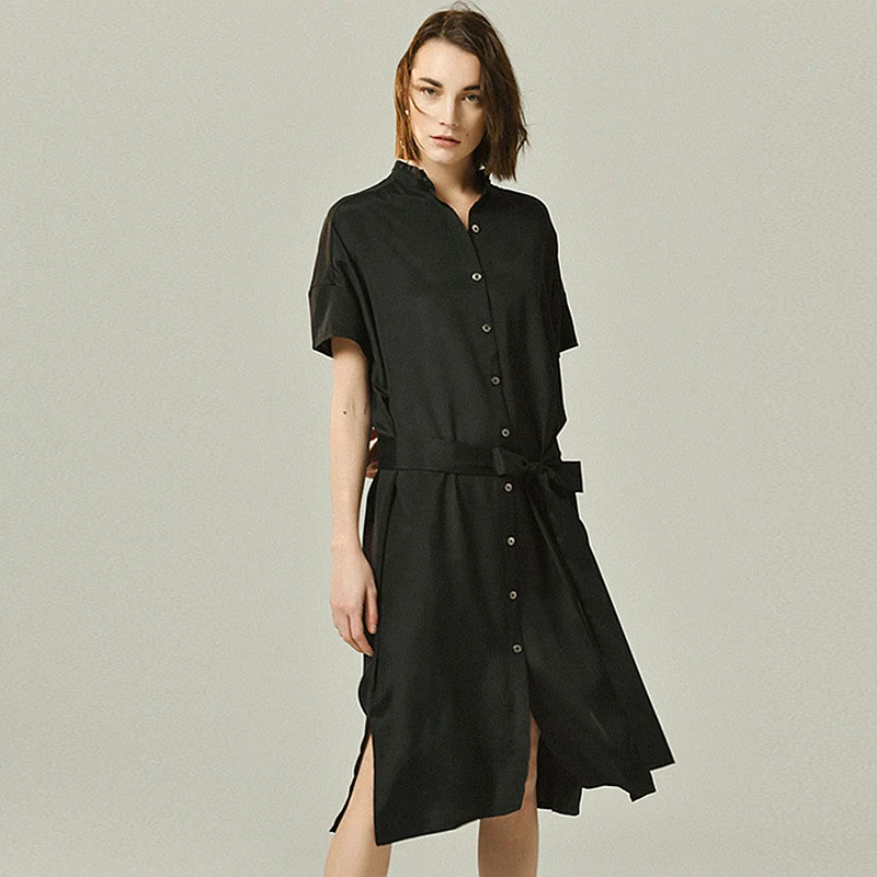 100% Silk Dress Women Half Sashes Design O Neck Short Batwing Sleeves Simple Style Solid Loose Dress New Fashion Summer 2019
100% Silk Dress Women Half Sashes Design O Neck Short Batwing Sleeves Simple Style Solid Loose Dress New Fashion Summer 2019