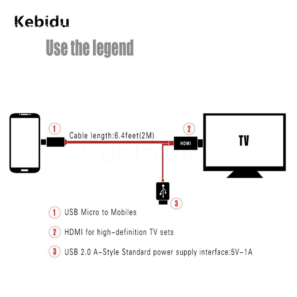 Адаптер Kebidu Micro USB 11 Pin к HDMI HDTV AV видео кабель для Samsung Galaxy S2 I9100 S I9000 Note I9220 HTC