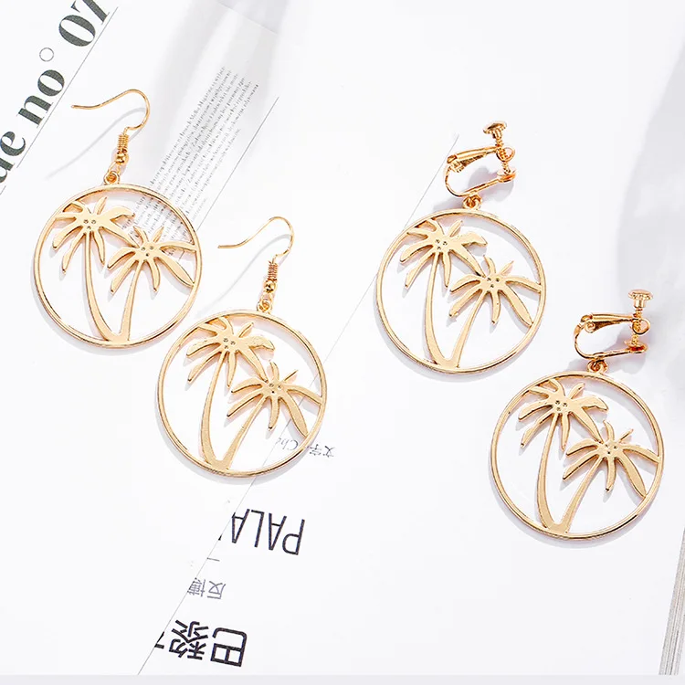 Summer Fashion Elegant Hollow Big Circle Coconut Palm Tree Drop Earrings Summer Beach plant earrings jewelry gift for woman
Summer Fashion Elegant Hollow Big Circle Coconut Palm Tree Drop Earrings Summer Beach plant earrings jewelry gift for woman