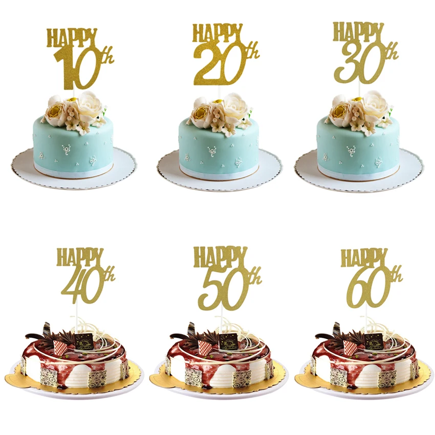 Счастливый 18/20 Вт 30 Вт/40/50/60th юбилей кекс фигурки жениха и невесты Блеск силуэт