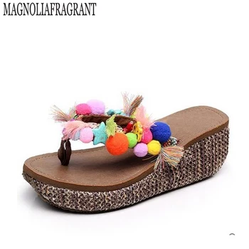 2017 Pompon Sandals Flip Flop Sandals Woman Summer Slippers Wedge Pumps Tassel Beading Hemp Bohemia Beach Style Shoes Woman k12
2017 Pompon Sandals Flip Flop Sandals Woman Summer Slippers Wedge Pumps Tassel Beading Hemp Bohemia Beach Style Shoes Woman k12