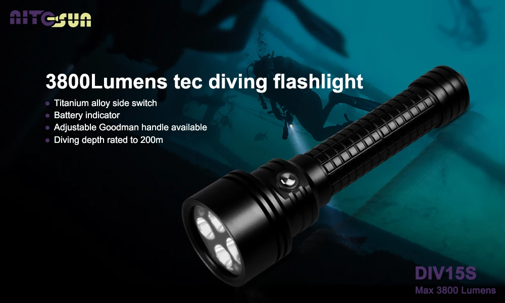 Brinyte DIV15S Led Dive Light CREE XPL-Hi V3 LED 3800lm LED Scuba Technical Diving Torch Flashlight 200M Underwater Lamp
Brinyte DIV15S Led Dive Light CREE XPL-Hi V3 LED 3800lm LED Scuba Technical Diving Torch Flashlight 200M Underwater Lamp