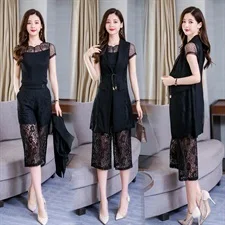 New Arrival Summer Lady Lace Solid Color Sexy See Through Short-Sleeved Suits Female Cardigan Two Pieces Sets With Lace Pants
New Arrival Summer Lady Lace Solid Color Sexy See Through Short-Sleeved Suits Female Cardigan Two Pieces Sets With Lace Pants