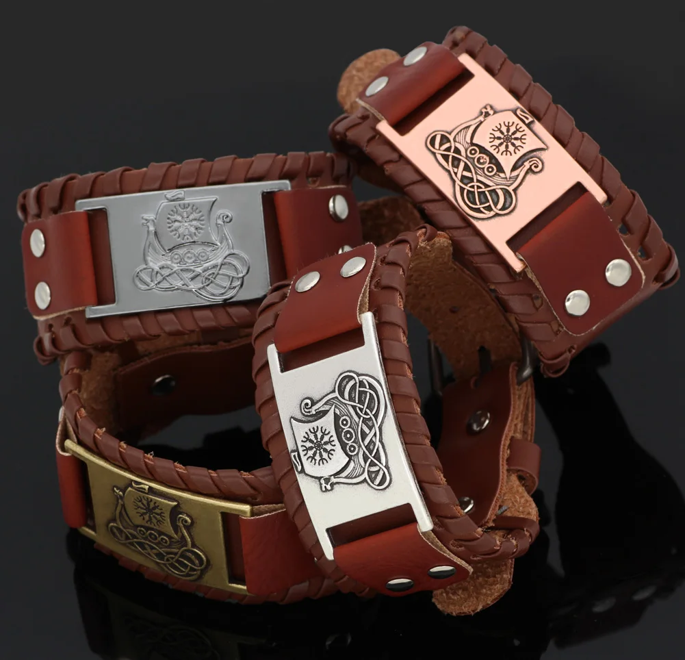 Nordic viking Dragon ship vegvisir odin leather amulet bracelet -adjustable size 19-25 cm
Nordic viking Dragon ship vegvisir odin leather amulet bracelet -adjustable size 19-25 cm