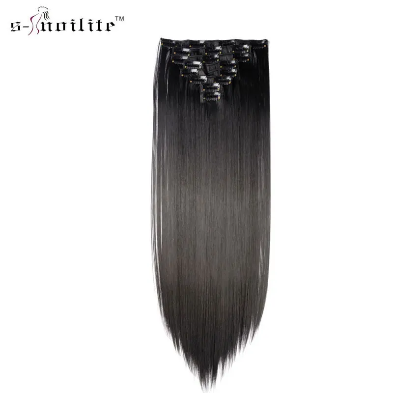 SNOILITE 8Pcs/Set 26inch Hairpiece 180G Straight 18 Clips In False Styling Hair Synthetic Clip Extensions Heat Resistant | Шиньоны и