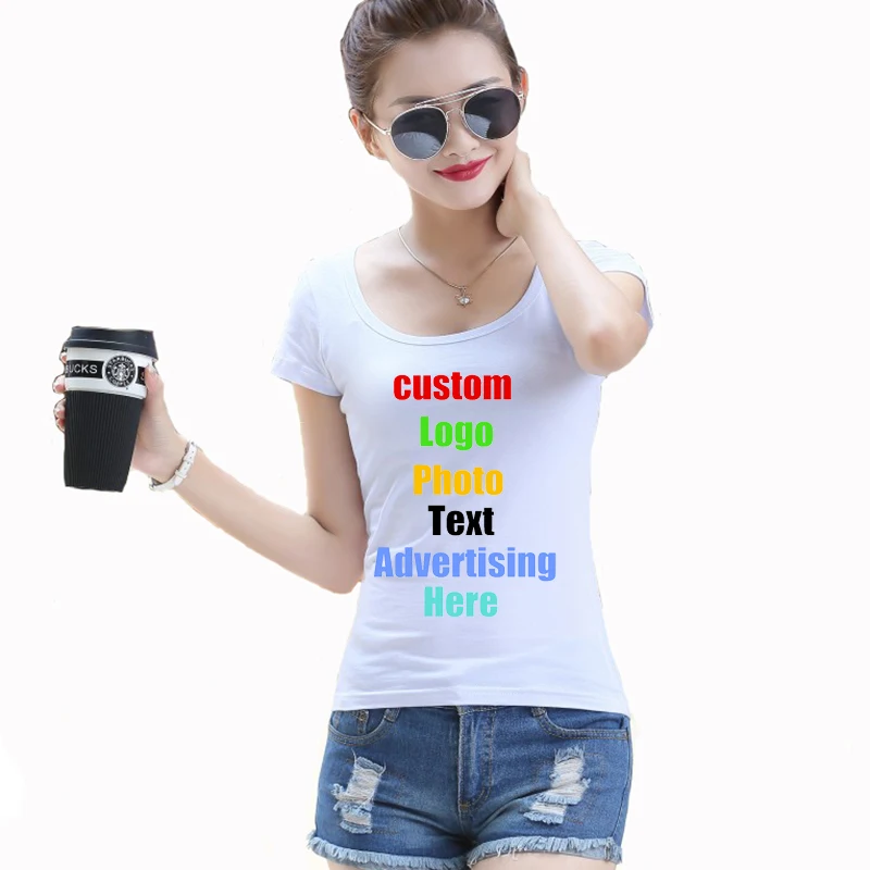 2018 Slim Solid T shirt Women Custom Logo Photo Print Tshirt Summer Slim Casual Plus Size 5XL 6XL Tops Tees Femme T-shirt
2018 Slim Solid T shirt Women Custom Logo Photo Print Tshirt Summer Slim Casual Plus Size 5XL 6XL Tops Tees Femme T-shirt