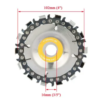 4 Inch 14 Teeth Chain Disc 16mm Arbor Wood Carving Disc for 100/115 Angle Grinder _WK 
4 Inch 14 Teeth Chain Disc 16mm Arbor Wood Carving Disc for 100/115 Angle Grinder _WK