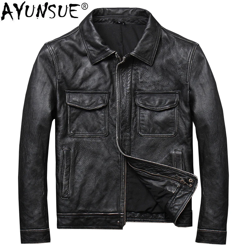 AYUNSUE Leather Jacket Genuine Cow Leather Locomotive Cowhide Leather Jackets Vintage Motorcycle Erkek Deri Mont U-1790 KJ1454
AYUNSUE Leather Jacket Genuine Cow Leather Locomotive Cowhide Leather Jackets Vintage Motorcycle Erkek Deri Mont U-1790 KJ1454