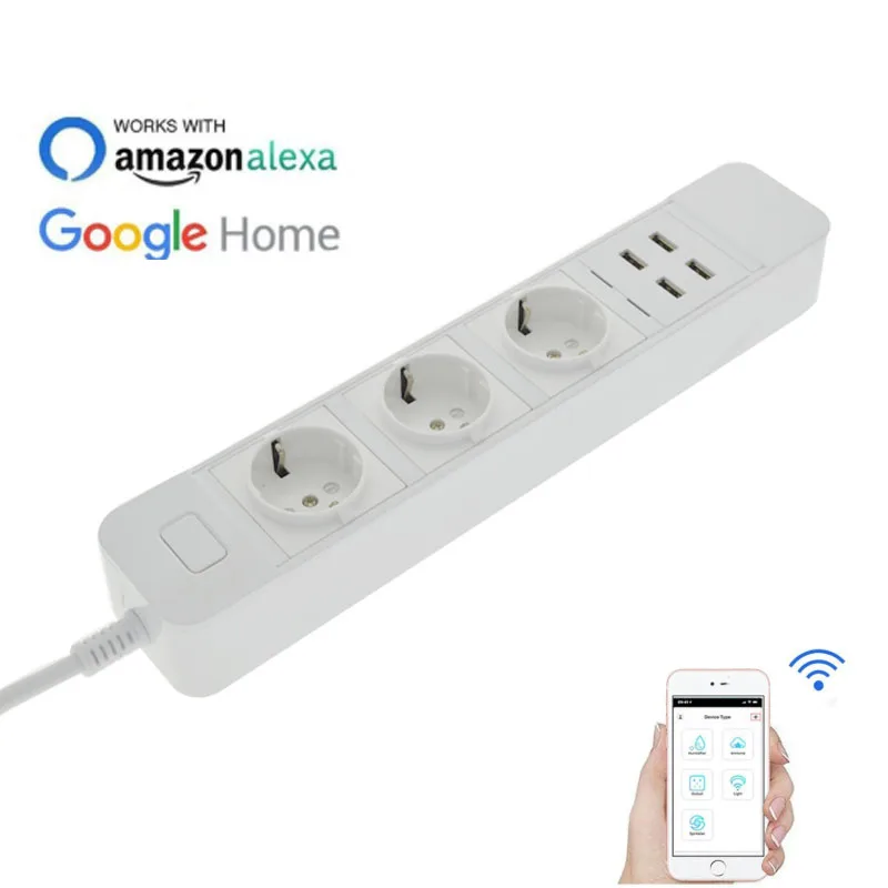 Smart Wifi Power Strip Surge Protector EU Plug 3 Power Sockets 4 USB Port Voice Control for Amazon Alexa's Google Home Timer
Smart Wifi Power Strip Surge Protector EU Plug 3 Power Sockets 4 USB Port Voice Control for Amazon Alexa's Google Home Timer