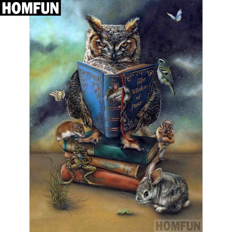 HOMFUN 5D Diamond "Owl & Mouse" Embroidery Full Round/ Square Diy Painting Cross Stitch Home Decor A00637 | Дом и сад