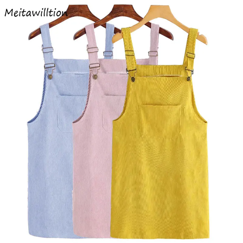 

13 Colors Summer Dress 2019 Ladies Corduroy Overall Dress With Pocket Female Sleeveless Spaghetti Strap Shift Dresses