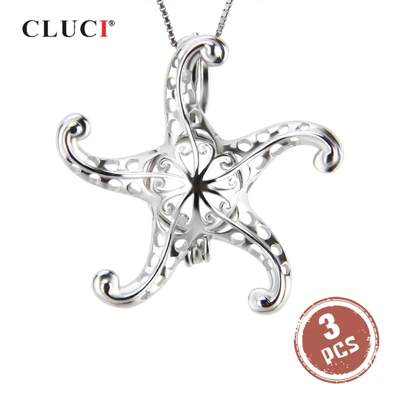 CLUCI 3 шт Seastar Shaped Серебряный 925 кулон для ожерелья ювелирные изделия женщин