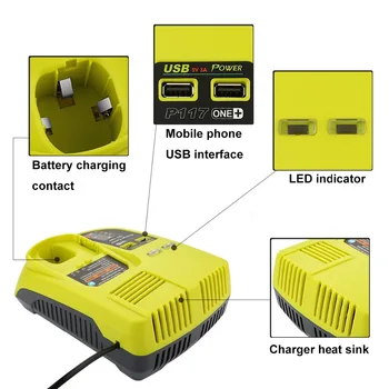 NEW For RYOBI Battery Charger 12 14.4v 18V Ni-CD Ni-MH Li-ion P110, P111, P107 P108 for Ryobi one+ Battery with USB Port 3A
NEW For RYOBI Battery Charger 12 14.4v 18V Ni-CD Ni-MH Li-ion P110, P111, P107 P108 for Ryobi one+ Battery with USB Port 3A