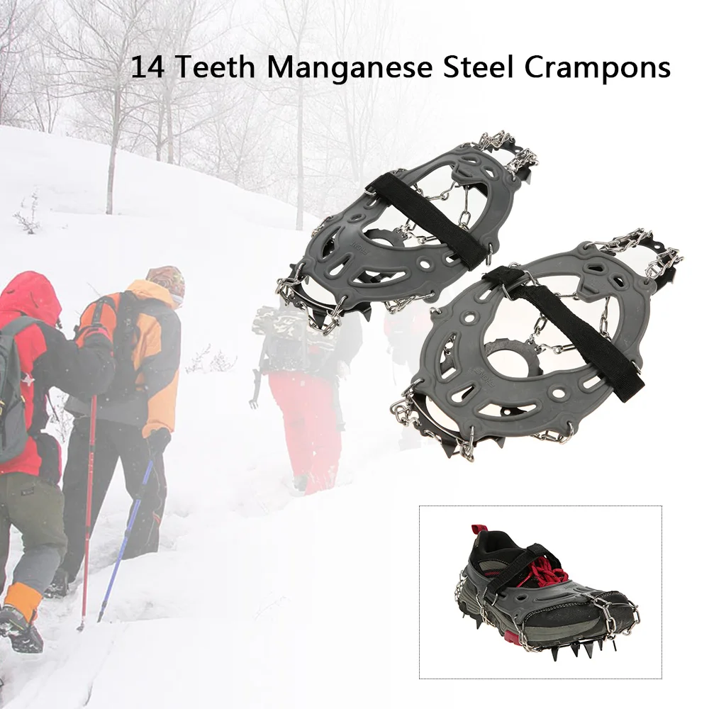 Nylon Strap Non-slip Shoes Cover 14 Teeth Manganese Steel Crampons Outdoor Ski Ice Snow Walking Hiking Climbing Accessories
Nylon Strap Non-slip Shoes Cover 14 Teeth Manganese Steel Crampons Outdoor Ski Ice Snow Walking Hiking Climbing Accessories