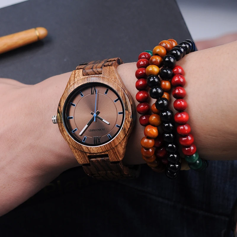 BOBO BIRD Men's Zebrawood and Resin Wooden Watch BOBO BIRD Men's Zebrawood and Resin Wooden Watch