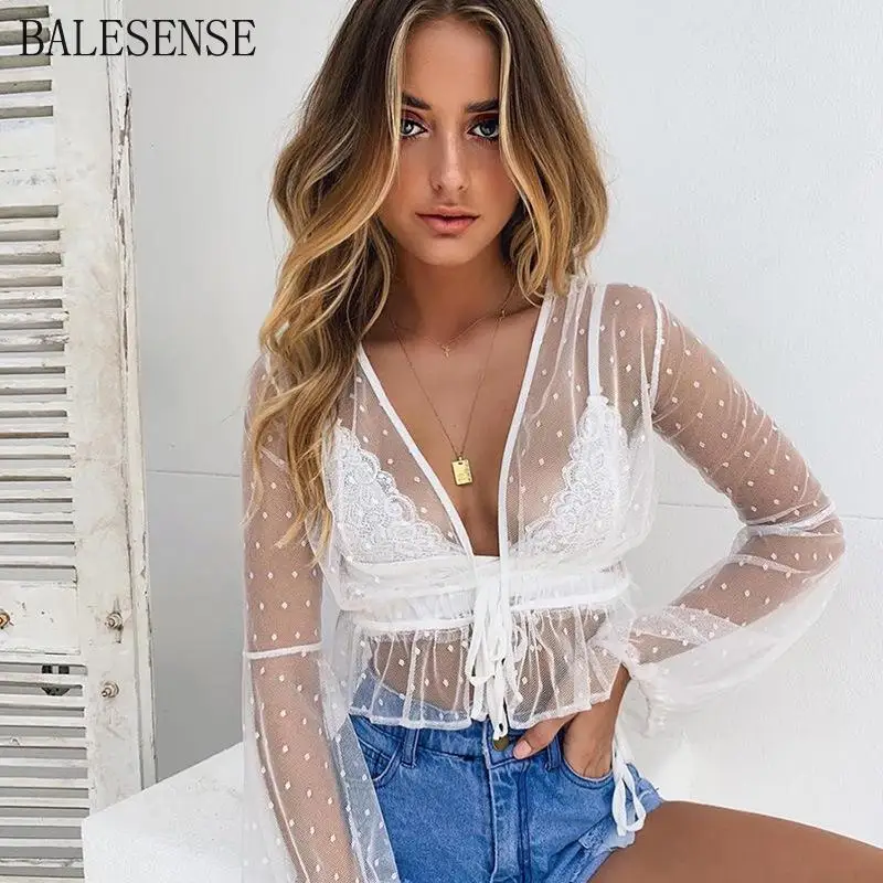 White Lace Shirt Women Summer Flare Sleeve Mesh Top Sexy V Neck Transparent Tshirt Casual Polka Dot Crop Top Camiseta Mujer
White Lace Shirt Women Summer Flare Sleeve Mesh Top Sexy V Neck Transparent Tshirt Casual Polka Dot Crop Top Camiseta Mujer