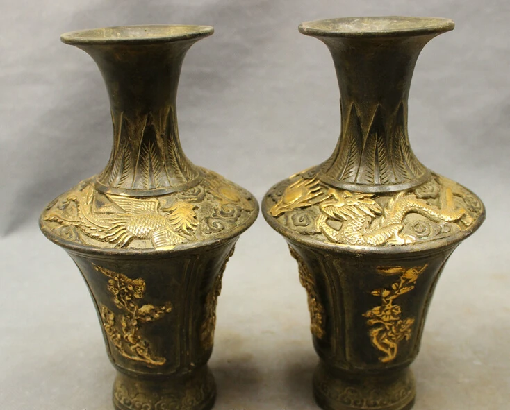 bi003453 8" Folk Chinese Bronze Copper Gilt Palace JiXiang Dragon Statue Pot Vase Pair
bi003453 8" Folk Chinese Bronze Copper Gilt Palace JiXiang Dragon Statue Pot Vase Pair